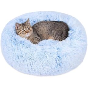 Cat Beds for Indoor Cats - Cat Bed Washable 20/24 inches, Dog Beds for Small Medium Dogs, Anti Anxiety Round Fluffy Plush Faux Fur Cat Bed, Thick Bottom (Light Brown, Medium)