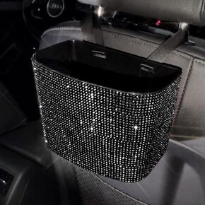 Car Trash Can,Bling Car Garbage Can Container Hanging Wastebasket with Rhinestones,Silver