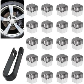 Pack-21 Car 0.82"/21mm Tire Screw Caps, Waterproof Dustproof Bolt Protection Cover, PA Shell Wheel Lug Nut Covers Decoration with Disassembly Tool, Universal for Most Cars Trucks (Black)