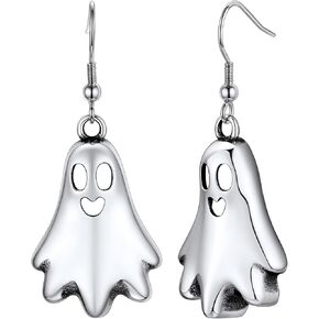 FaithHeart Halloween Earrings for Women, Black Cat/Ghost/Bat Dangle Earrings Stainless Steel Lightweight Earrings with Gift Box