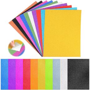 30 Sheets Glitter Cardstock, 10 Colors Self-Adhesive Glitter Paper, Premium Cardstock for Cricut, Glitter Sticker Paper for Crafts, DIY Projects, Sparkly Paper for Card Making