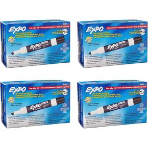 علامات مسح جافة ذات نقاط إزميل منخفضة الرائحة من Expo 80001، حبر منخفض الرائحة يعتمد على الكحول، مصمم للوحات البيضاء والزجاج ومعظم الأسطح غير المسامية، أسود، 12 وحدة في كل صندوق، حزمة من 4 صناديق، إجمالي 48 علامة in Kuwait