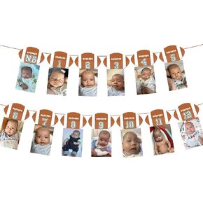 Football First Birthday Photo Banner, Football first Birthday Decoration,Baby's First Year Monthly Photo Banner, First Year Down Birthday Boy.
