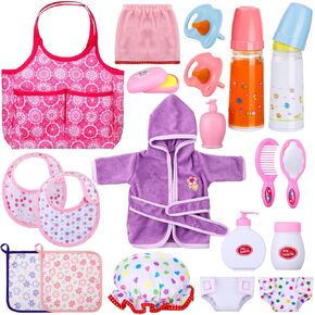 21 Pcs Baby Doll Accessories Baby Doll Diaper Bag Set with Accessories Include Diaper Disappearing Milk Bottles Pacifier Bib Baby Doll Feeding and Caring Set for Boys Girls Birthday Gifts