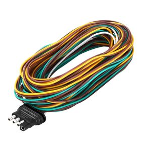 25FT 4 Wire Trailer Wire, 18 AWG Color Coded Trailer Wiring Harness, 4 Flat Trailer Connector, Trailer Wiring Kit w/White Ground Wire for Boat Trailer Wiring Harness, 4 Flat Trailer Light Wiring Kit