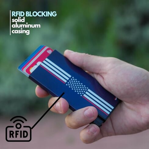 ELBIRD Minimalist Slim Wallet for Men & Women – RFID-Blocking Aluminum Card Holder for Men & Women, sleek wallet with vibrant design, Hold 5 Cards w/ 2 bands to hold up to 10 extra cards & others in Kuwait