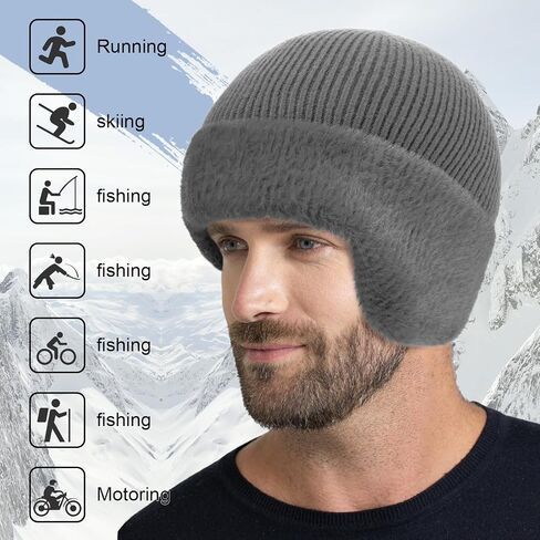 MEJORMEN M/L/XL/XXL Mens Winter Beanie with Earflap Women Warm Thermal Fleece Knitted Hat Stocking Caps Skull Cap for Outdoor in Saudi Arabia