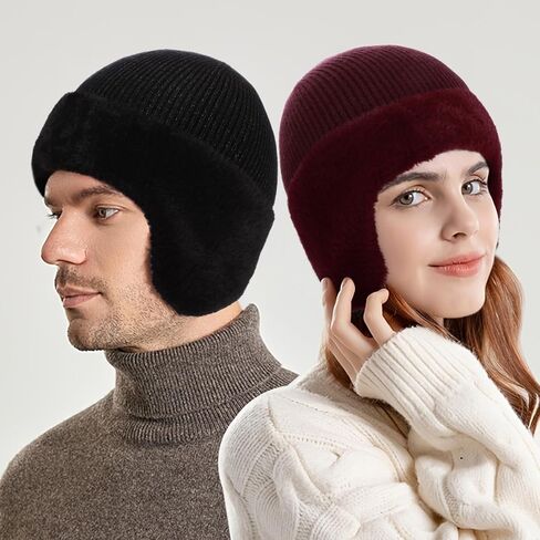 MEJORMEN M/L/XL/XXL Mens Winter Beanie with Earflap Women Warm Thermal Fleece Knitted Hat Stocking Caps Skull Cap for Outdoor in Saudi Arabia