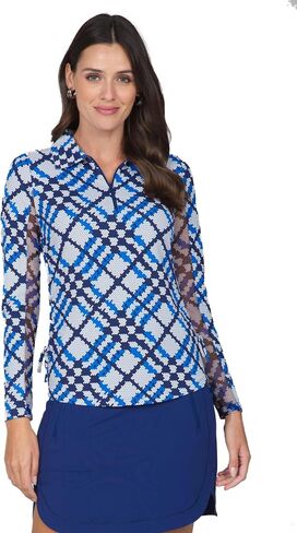 IBKUL Athleisure Wear Sun Protective UPF 50+ Icefil Cooling Tech Sonika Print Adjustable Length Long Sleeve Polo - 48653 in Saudi Arabia