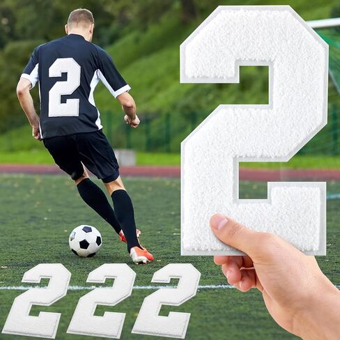 رقع أرقام شانيل بيضاء مقاس 9 بوصة، 3 قطع عصا ذاتية اللصق على رقع أرقام كبيرة الحجم مطرزة لملابس الجيرسي والسترات والحقائب التنكرية لتزيين المنزل (رقم 2) in Kuwait