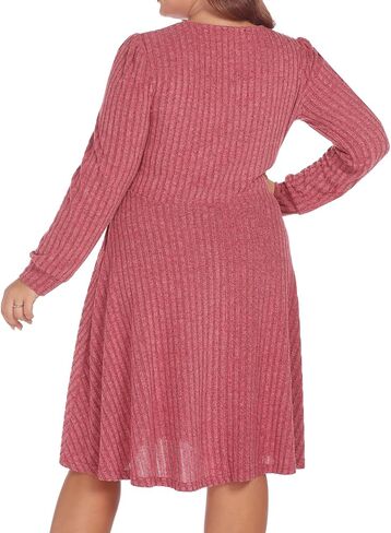 BEDOAR Plus Size Square-Neck Dress Long Sleeve Stretchy Comfy Casual Fall/Winter Dress with Pockets in Kuwait