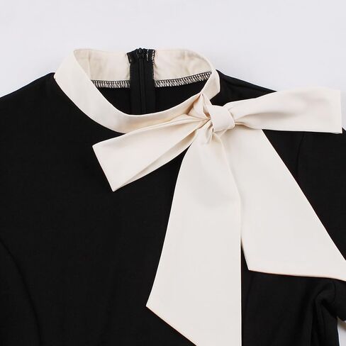 50s Style Dresses for Women Vintage Short Sleeve Tie Neck Swing Dress Midi Prom Dress with Belt in Saudi Arabia