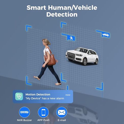 [3TB HDD+Person/Vehicle Detection] Hiseeu 5MP Security Camera System 8ch Wired Home Security Camera 8pcs Outdoor Security Cameras with Indoor H. 265+ DVR for Free Remote Mobile/PC 7/24 Recording in Kuwait