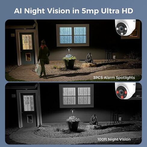 [3TB HDD+Person/Vehicle Detection] Hiseeu 5MP Security Camera System 8ch Wired Home Security Camera 8pcs Outdoor Security Cameras with Indoor H. 265+ DVR for Free Remote Mobile/PC 7/24 Recording in Kuwait