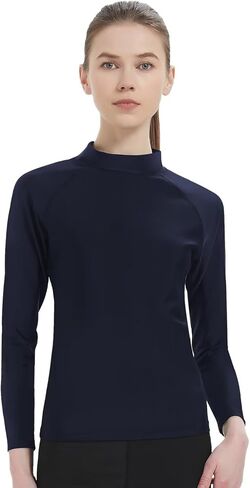 قمصان سباحة نسائية من Rash Guard UPF 50+ ذات ياقة مدورة وأكمام طويلة ملابس داخلية خفيفة الوزن سريعة الجفاف للنساء in Saudi Arabia