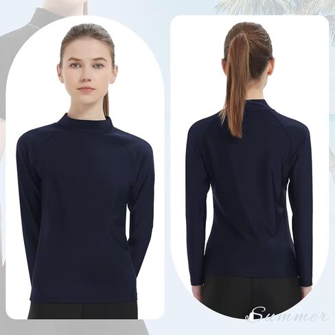قمصان سباحة نسائية من Rash Guard UPF 50+ ذات ياقة مدورة وأكمام طويلة ملابس داخلية خفيفة الوزن سريعة الجفاف للنساء in Saudi Arabia