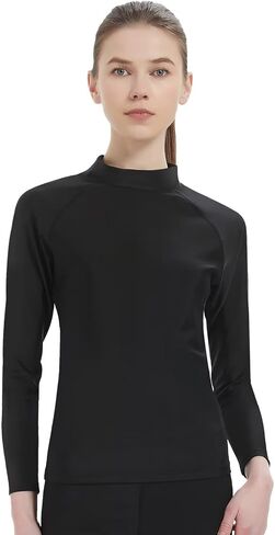 قمصان سباحة نسائية من Rash Guard UPF 50+ ذات ياقة مدورة وأكمام طويلة ملابس داخلية خفيفة الوزن سريعة الجفاف للنساء in Saudi Arabia