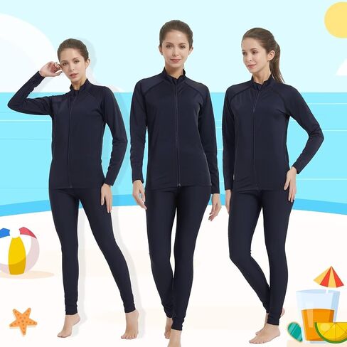 Women's Rash Guard Zip Up Long Sleeve Swim Shirt UV Sun Protection Shirts Quick Dry Surfing Fishing Water Shirts in Saudi Arabia