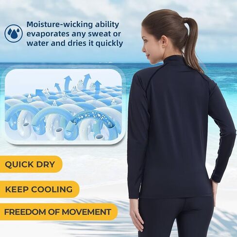Women's Rash Guard Zip Up Long Sleeve Swim Shirt UV Sun Protection Shirts Quick Dry Surfing Fishing Water Shirts in Saudi Arabia