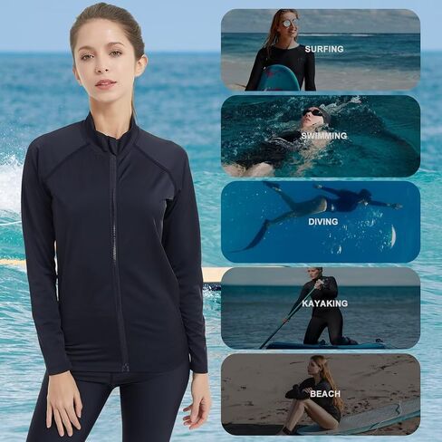 Women's Rash Guard Zip Up Long Sleeve Swim Shirt UV Sun Protection Shirts Quick Dry Surfing Fishing Water Shirts in Saudi Arabia