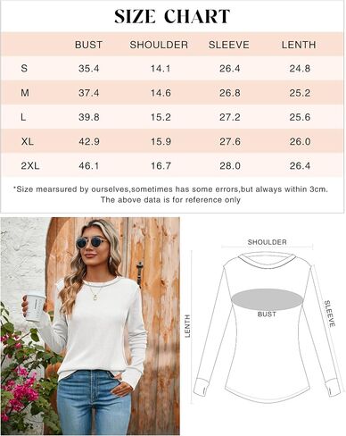 Halife Women's Waffle Knit Tops Long Sleeve Shirts Casual Slim Fitted Crew Neck Pullover Shirt with Thumb Holes in Saudi Arabia