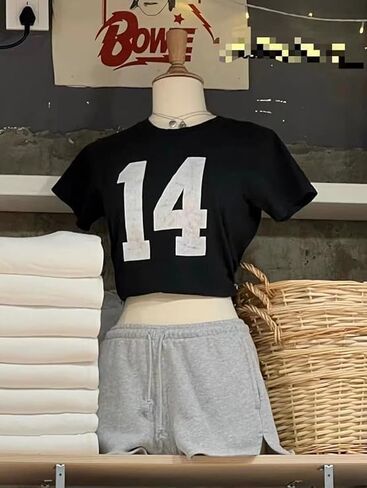 Summer Crop Top Number 14 Fitted Tee Jersey Short Sleeve Y2k Shirt Graphic Baby Tee Women in Saudi Arabia