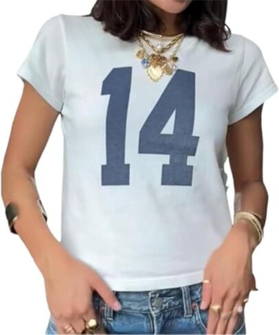 Summer Crop Top Number 14 Fitted Tee Jersey Short Sleeve Y2k Shirt Graphic Baby Tee Women in Saudi Arabia