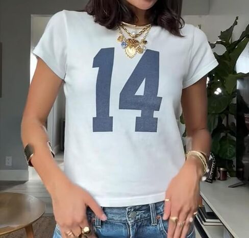 Summer Crop Top Number 14 Fitted Tee Jersey Short Sleeve Y2k Shirt Graphic Baby Tee Women in Saudi Arabia