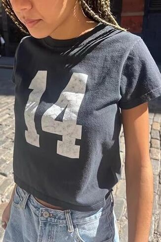Summer Crop Top Number 14 Fitted Tee Jersey Short Sleeve Y2k Shirt Graphic Baby Tee Women in Saudi Arabia