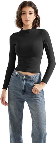 SUUKSESS Women Double Lined Mock Turtle Neck Long Sleeve T Shirt Fitted Y2k Crop Top in Saudi Arabia
