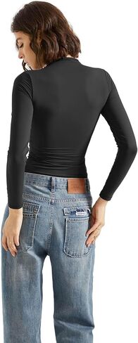 SUUKSESS Women Double Lined Mock Turtle Neck Long Sleeve T Shirt Fitted Y2k Crop Top in Saudi Arabia