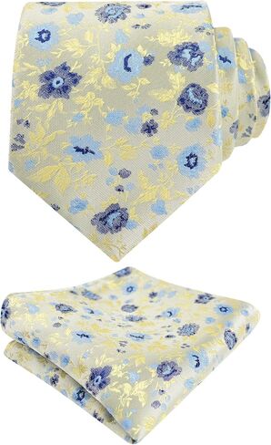 Alizeal Mens 3.15inches Light Color Rustic Tie with Flower Printed Handkerchief in Kuwait