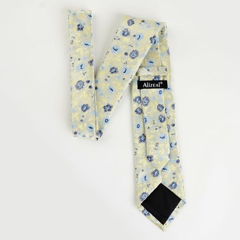 Alizeal Mens 3.15inches Light Color Rustic Tie with Flower Printed Handkerchief in Kuwait