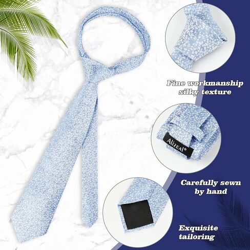Alizeal Mens 3.15inches Light Color Rustic Tie with Flower Printed Handkerchief in Kuwait