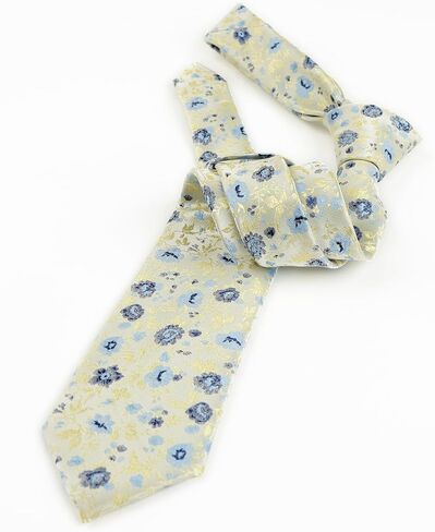 Alizeal Mens 3.15inches Light Color Rustic Tie with Flower Printed Handkerchief in Kuwait