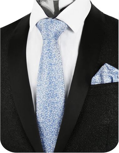 Alizeal Mens 3.15inches Light Color Rustic Tie with Flower Printed Handkerchief in Kuwait