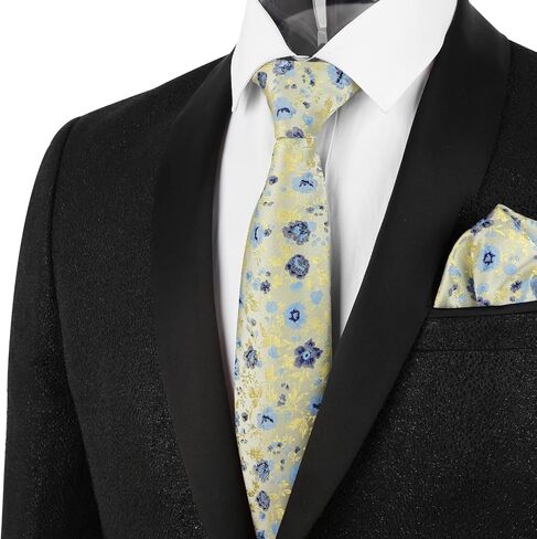 Alizeal Mens 3.15inches Light Color Rustic Tie with Flower Printed Handkerchief in Kuwait
