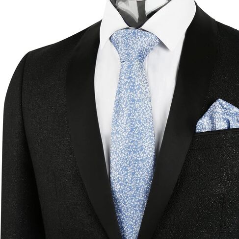 Alizeal Mens 3.15inches Light Color Rustic Tie with Flower Printed Handkerchief in Kuwait
