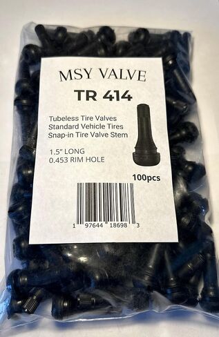 100 Pcs TR414 Tire Valve Stem Black Rubber Snap-in Valves, Tubeless Valve Stems Suit for 0.453 inch Rim Holes on Standard Vehicle Tires - ONE Free Valve Core Removal - MSY VALVE (TR414-100) in Saudi Arabia