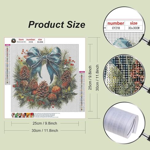 مجموعات الطلاء الماسي stalente للبالغين، مجموعات فنية ماسية خماسية الأبعاد للمبتدئين، لوحة ماسية دائرية كاملة الحفر لتزيين الحائط المنزلي هدية 12×12 بوصة، إكليل عيد الميلاد in Kuwait