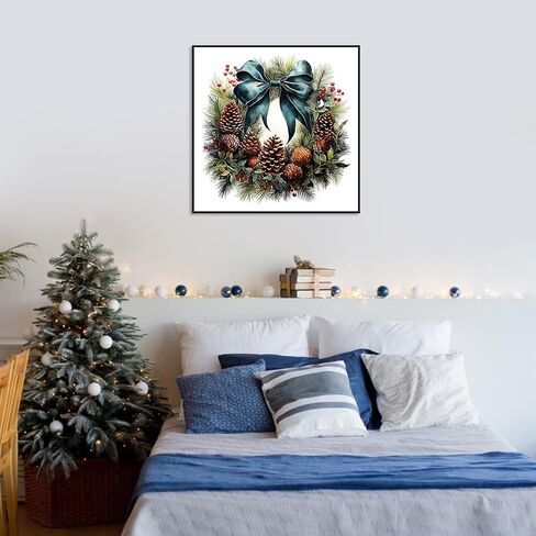 مجموعات الطلاء الماسي stalente للبالغين، مجموعات فنية ماسية خماسية الأبعاد للمبتدئين، لوحة ماسية دائرية كاملة الحفر لتزيين الحائط المنزلي هدية 12×12 بوصة، إكليل عيد الميلاد in Kuwait