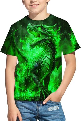 Kids 3D Print Graphic Tees Funny Fire Dragon Short Sleeve T Shirts for Youth Boys Girls 4-14 Years in Kuwait
