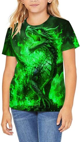 Kids 3D Print Graphic Tees Funny Fire Dragon Short Sleeve T Shirts for Youth Boys Girls 4-14 Years in Kuwait