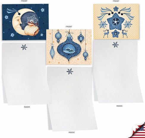 The Best Card Company - 10 Blank Merry Christmas Note Cards (4 x 5.12 Inch) - Boxed Holiday Notecards with Envelopes - Blue Christmas M6700XSB in Saudi Arabia
