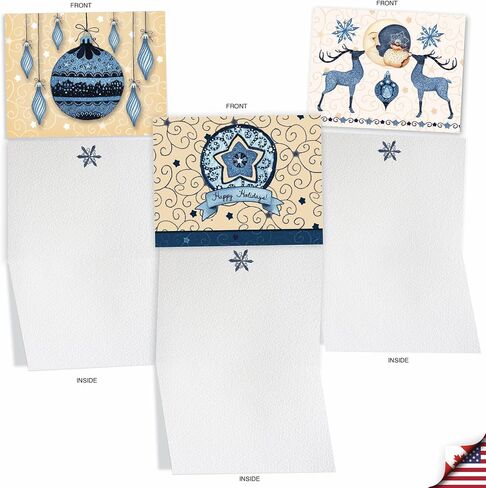The Best Card Company - 10 Blank Merry Christmas Note Cards (4 x 5.12 Inch) - Boxed Holiday Notecards with Envelopes - Blue Christmas M6700XSB in Saudi Arabia