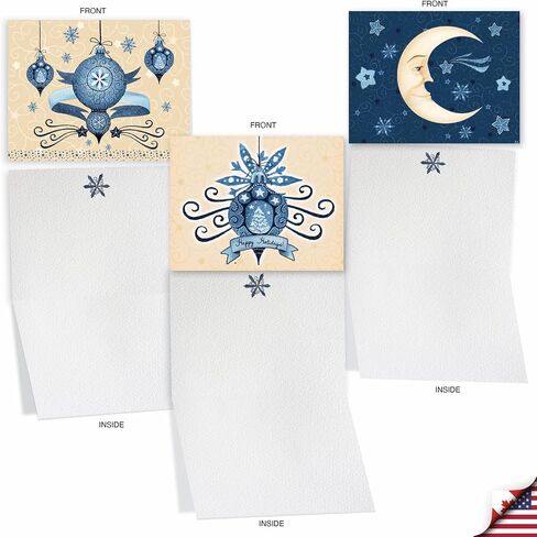 The Best Card Company - 10 Blank Merry Christmas Note Cards (4 x 5.12 Inch) - Boxed Holiday Notecards with Envelopes - Blue Christmas M6700XSB in Saudi Arabia