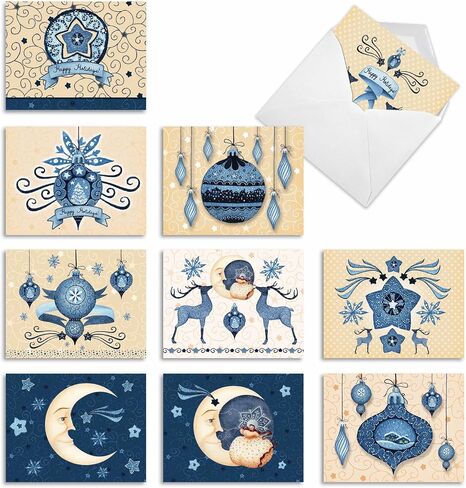 The Best Card Company - 10 Blank Merry Christmas Note Cards (4 x 5.12 Inch) - Boxed Holiday Notecards with Envelopes - Blue Christmas M6700XSB in Saudi Arabia