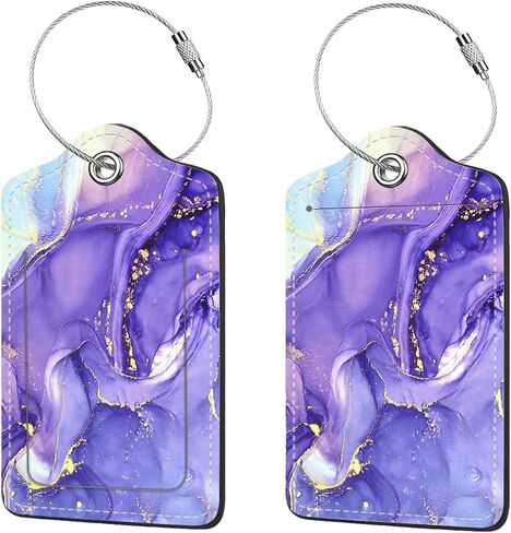 2 Pcs Luggage Tags for Suitcase, Cute Unique PU Leather Travel Bag Tag with Privacy Cover ID Label Address Card and Durable Metal Ring Suitable for Men Women Children Backpack,Crushed Flower in Kuwait