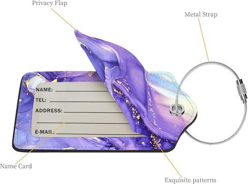 2 Pcs Luggage Tags for Suitcase, Cute Unique PU Leather Travel Bag Tag with Privacy Cover ID Label Address Card and Durable Metal Ring Suitable for Men Women Children Backpack,Crushed Flower in Kuwait