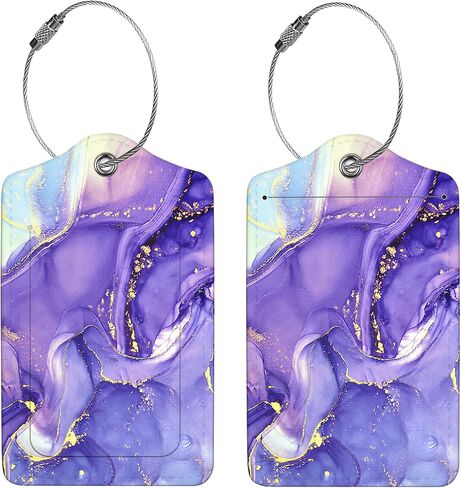 2 Pcs Luggage Tags for Suitcase, Cute Unique PU Leather Travel Bag Tag with Privacy Cover ID Label Address Card and Durable Metal Ring Suitable for Men Women Children Backpack,Crushed Flower in Kuwait